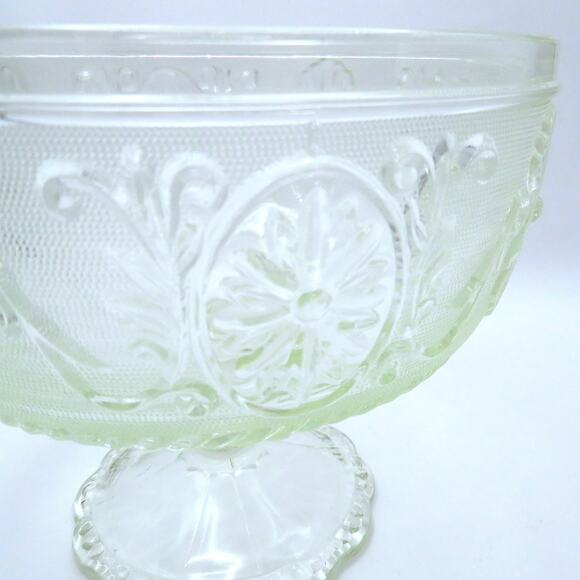 Vintage Pressed Glass Pedestal Bowl Floral Scroll Pattern EAPG Style Candy Dish - Picture 13 of 14